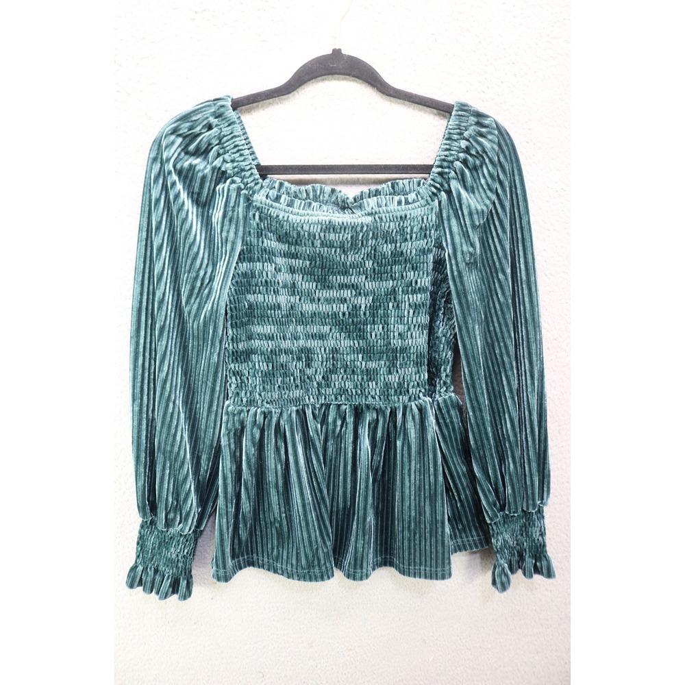 LuLu Pleated Velour Top-Coco & Carmen-Long Puff Sleeves Square Neck Tunic-S/M